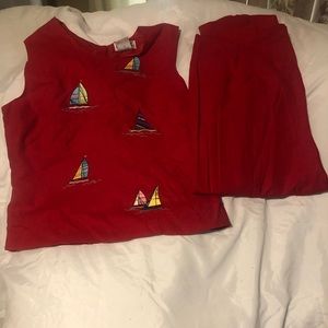 Ultra Dress Red Sailboat Pantsuit
